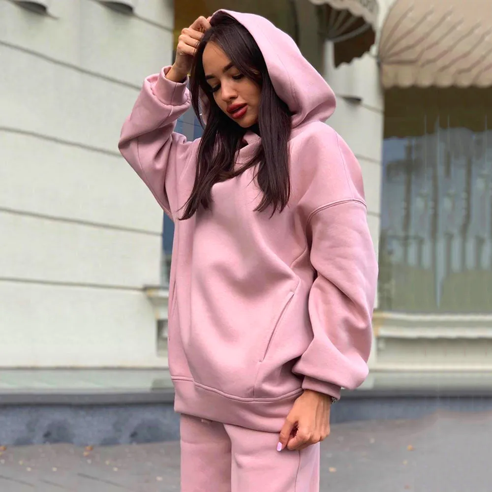 Women's Winter Tracksuit Long Sleeve Hoodie Fashion Outfit 2 Pcs Set - SU924