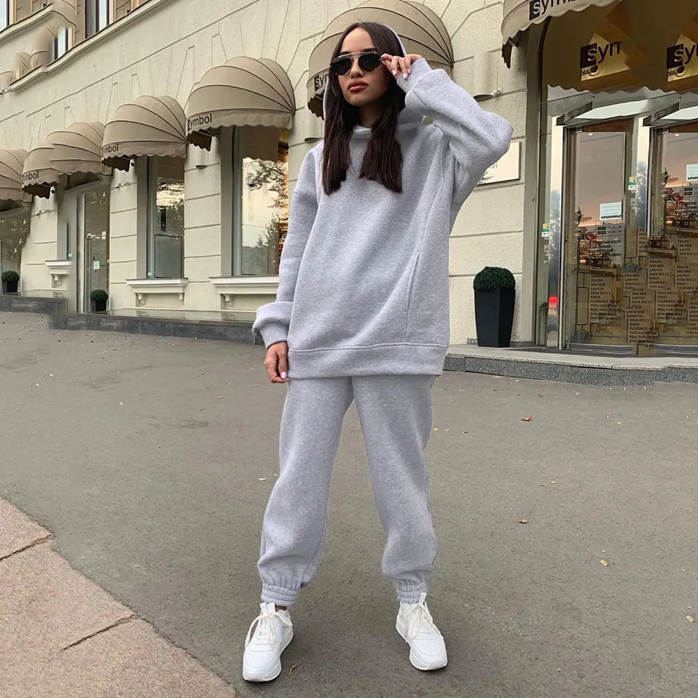 Women's Winter Tracksuit Long Sleeve Hoodie Fashion Outfit 2 Pcs Set - SU924