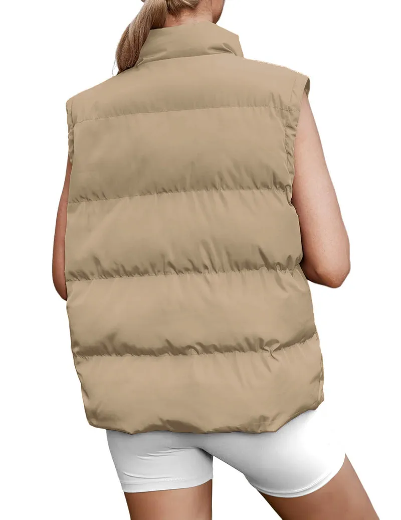 Zeagoo Women Sleeveless Warm Jackets Casual Stand Collar Puffer Vest