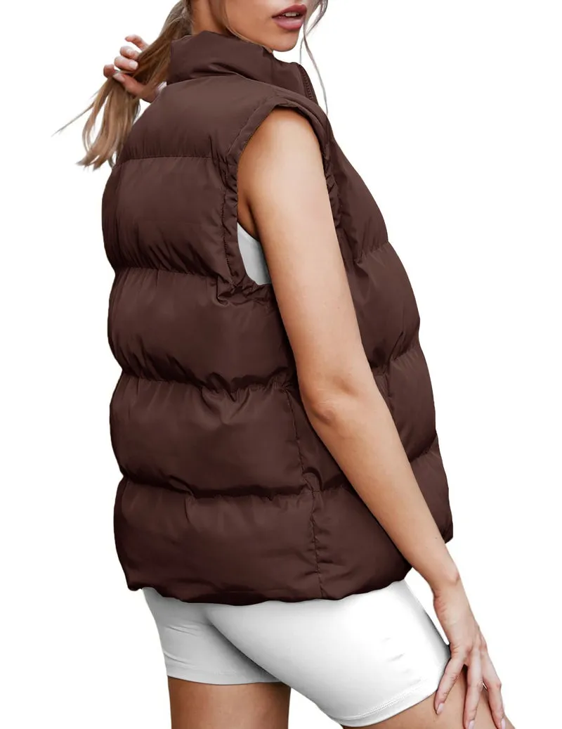 Zeagoo Women Sleeveless Warm Jackets Casual Stand Collar Puffer Vest