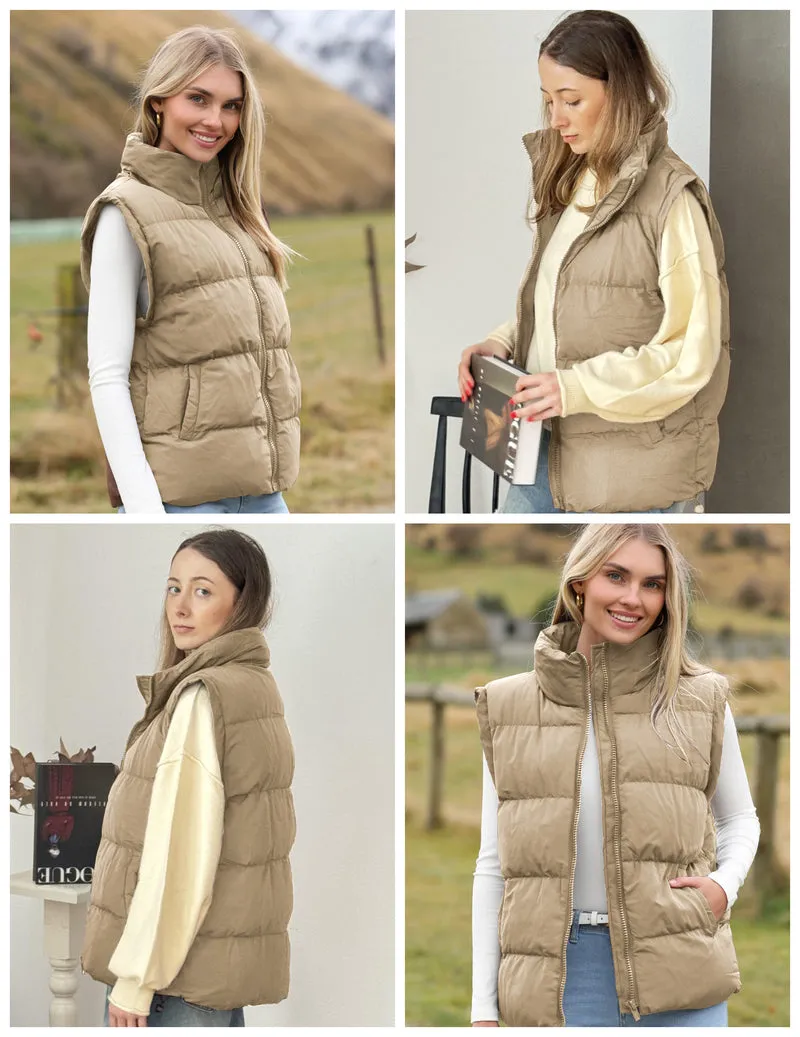 Zeagoo Women Sleeveless Warm Jackets Casual Stand Collar Puffer Vest