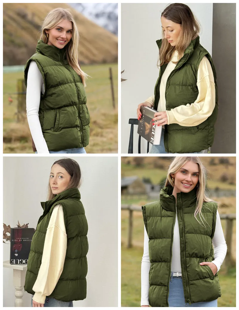 Zeagoo Women Sleeveless Warm Jackets Casual Stand Collar Puffer Vest