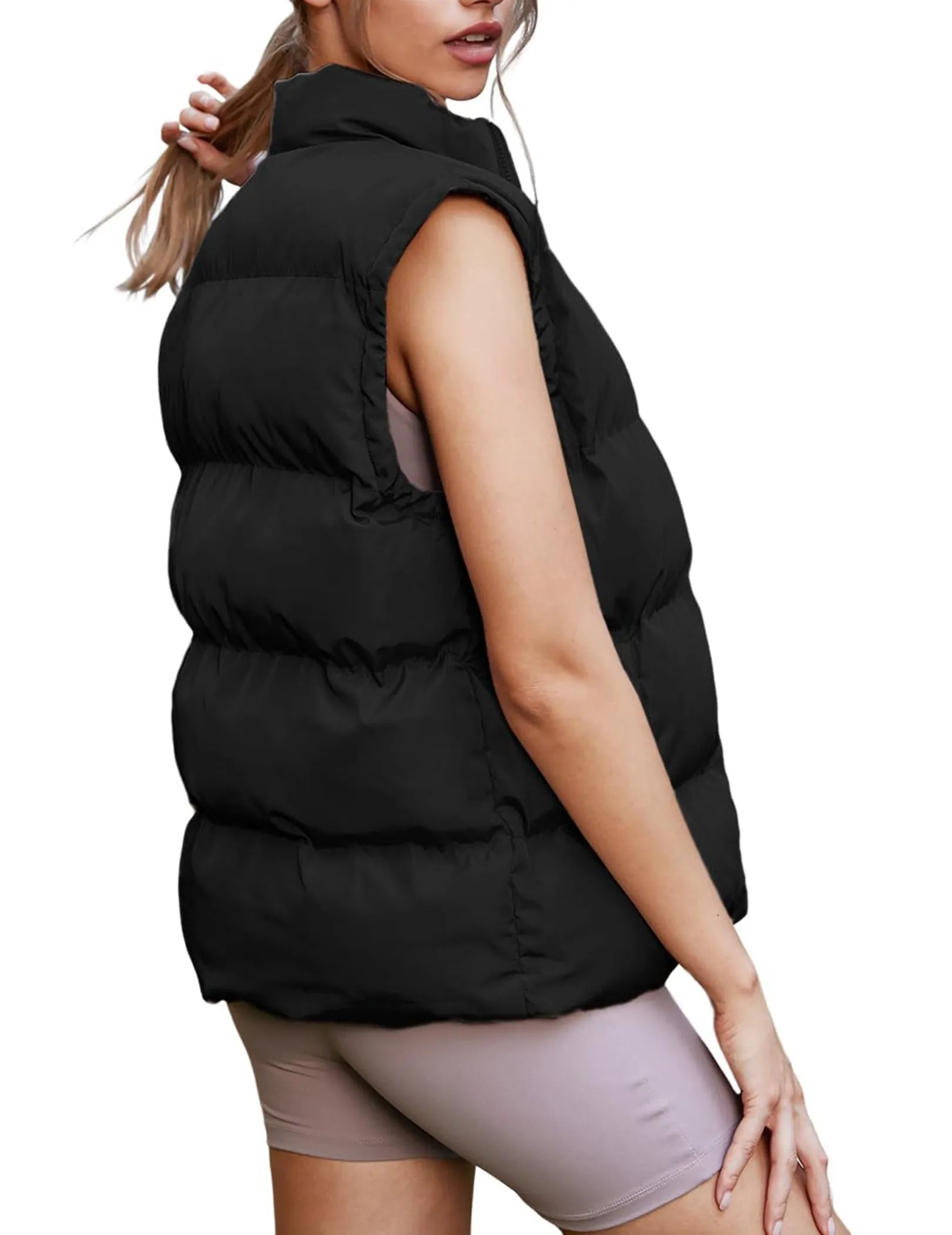 Zeagoo Women Sleeveless Warm Jackets Casual Stand Collar Puffer Vest